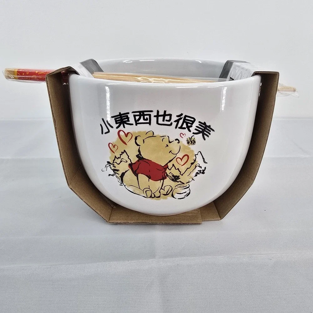 Disney Winnie the Pooh 20 oz Ceramic Ramen Bowl with Bamboo Chopsticks NEW‎